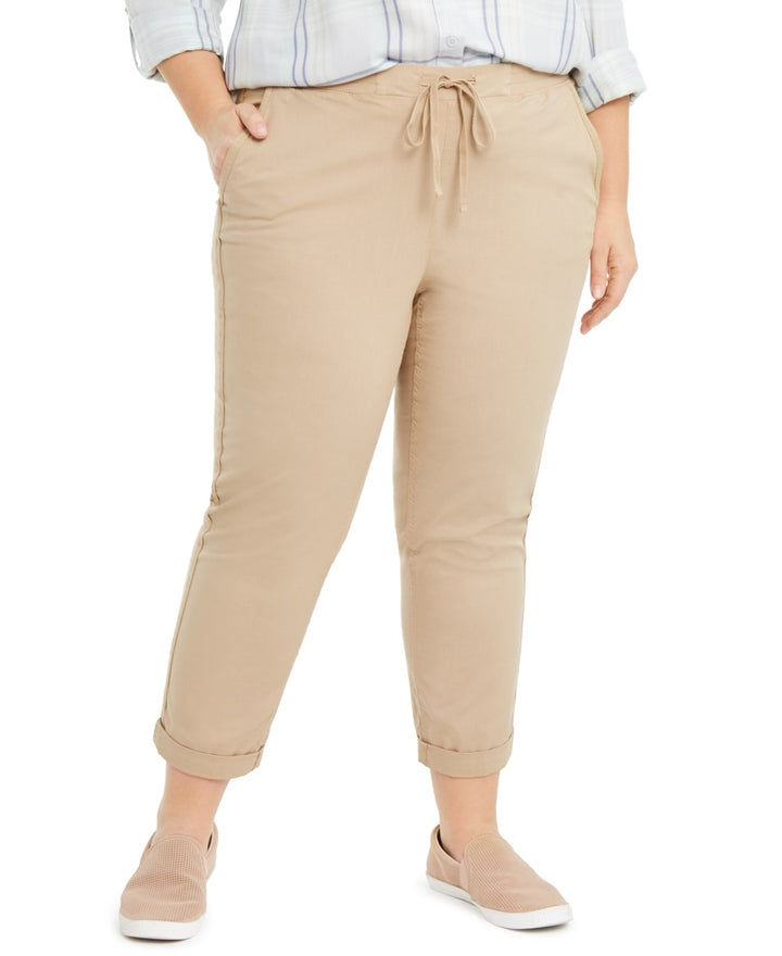Style & Co Women's Twill Tape Utility Pants Beige Size 24W