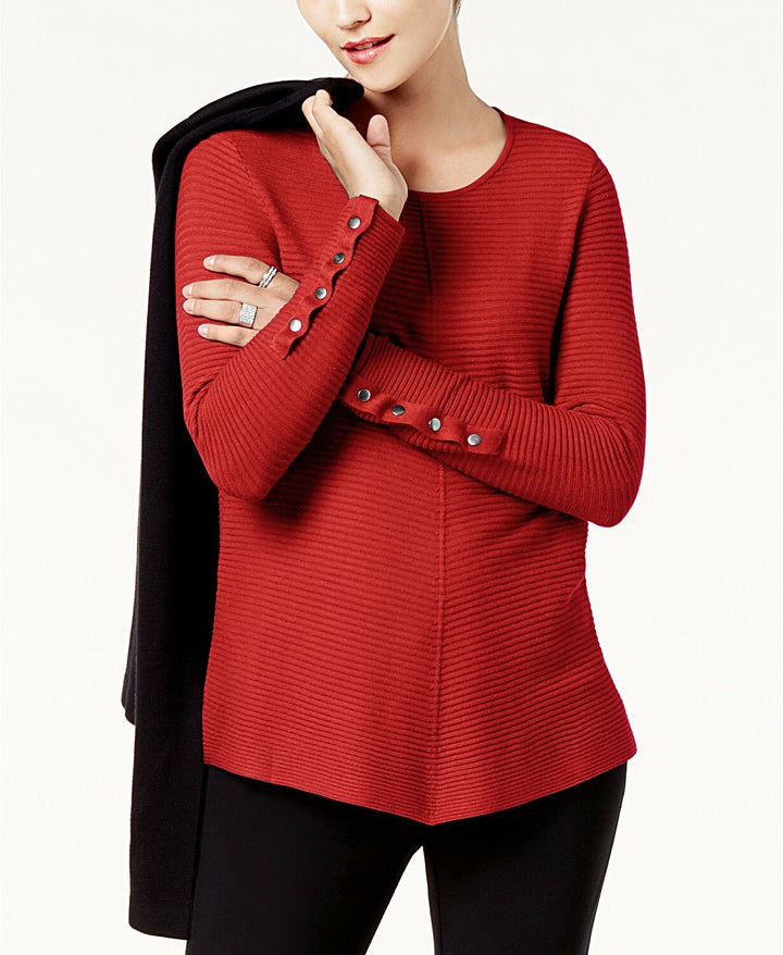Alfani Women's Ribbed Snap Detail Sweater Red Size Medium