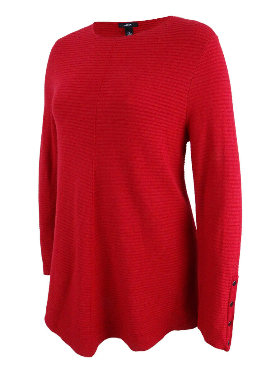 Alfani Women's Ribbed Snap Detail Sweater Red Size Medium