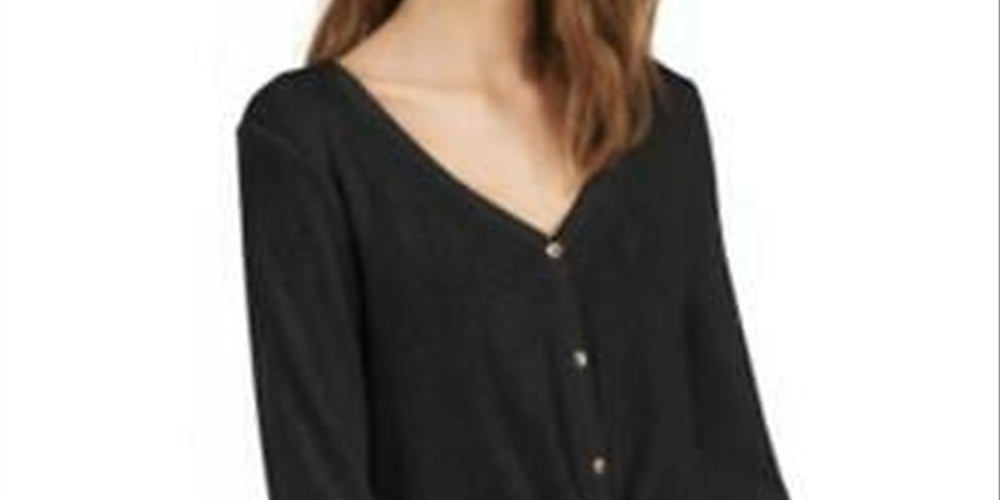 Hippie Rose Junior's Twist Front Button Up Top Black Size X-Small