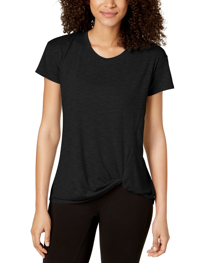 Ideology Women's Knot-Front T-Shirt Black Size Large