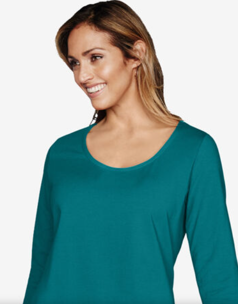 Karen Scott Women's Plus Size Cotton Scoop-Neck Top Teal Size XX-Large