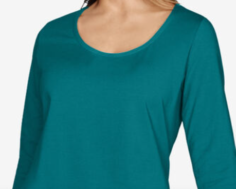 Karen Scott Women's Plus Size Cotton Scoop-Neck Top Teal Size XX-Large