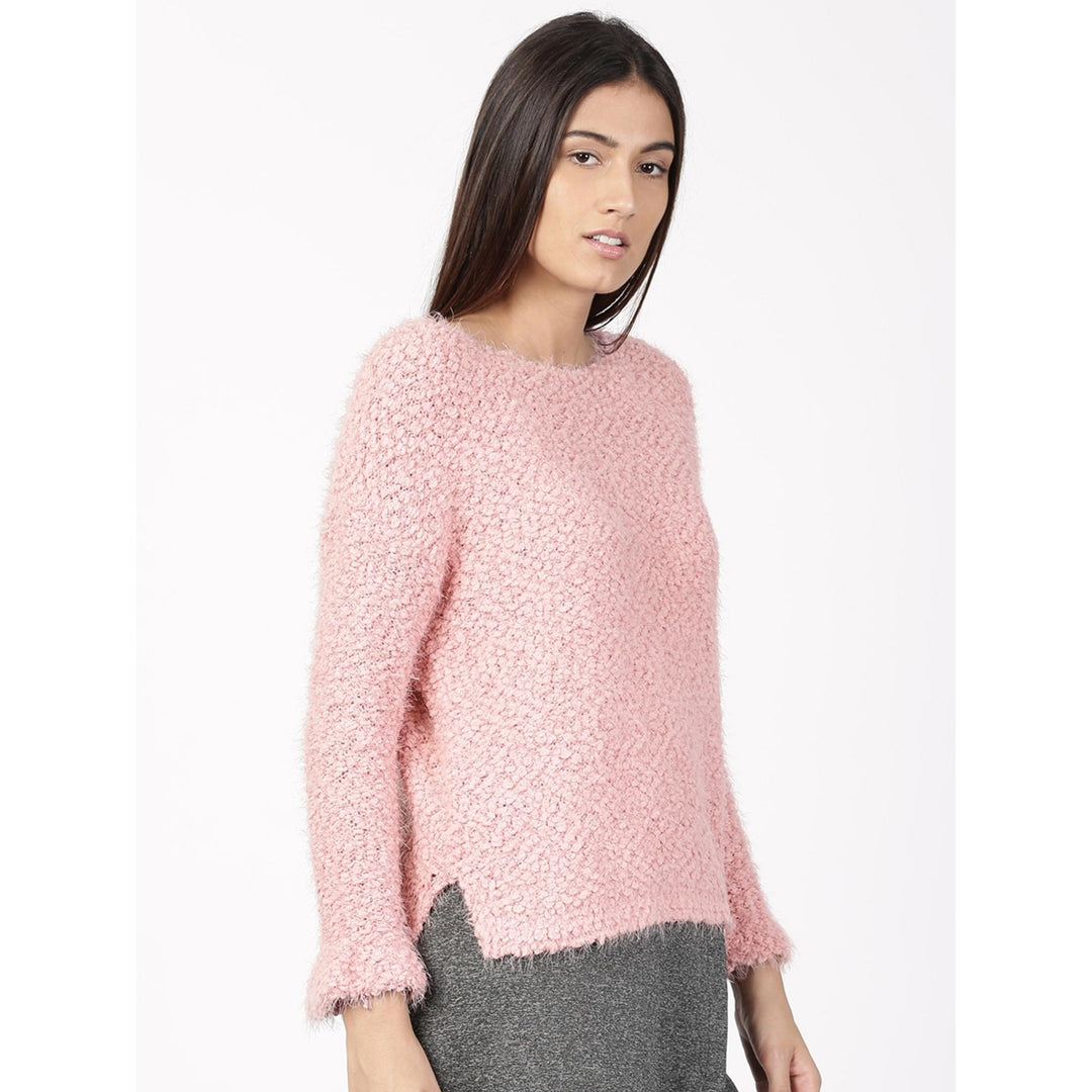 Hippie Rose Juniors' Textured High-Low Sweater Pink Size Medium