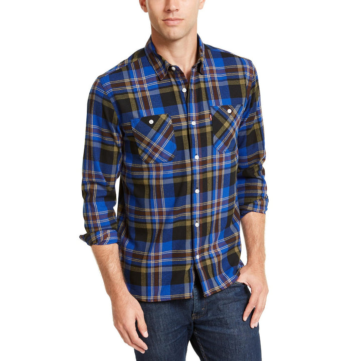 Levi's Men's Dual Pocket Plaid Flannel Shirt Blue Size Medium