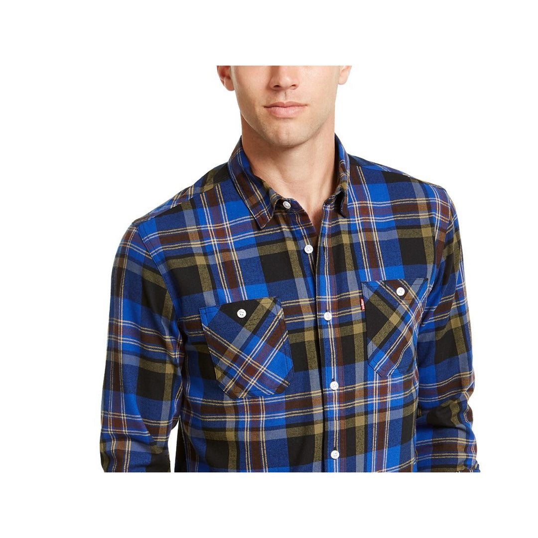 Levi's Men's Dual Pocket Plaid Flannel Shirt Blue Size Medium