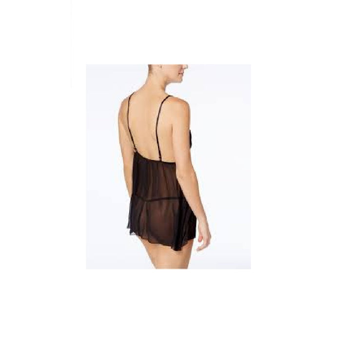 Linea Donatella Women's Chemise, Wrap and Thong Three Piece Set Black Size Extra Large