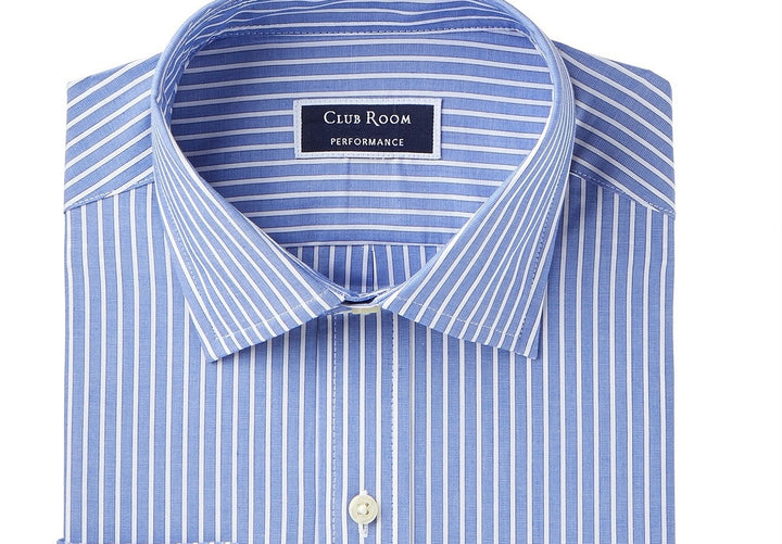 Club Room Men's Slim-Fit Performance Wrinkle-Resistant Striped Dress Shirt  Navy Size 17.5-32-33