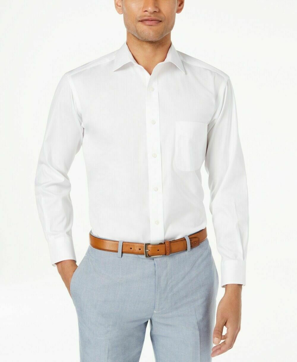 Club Room Men's Slim-Fit Pinpoint Solid Dress Shirt  White Size 18-34-35