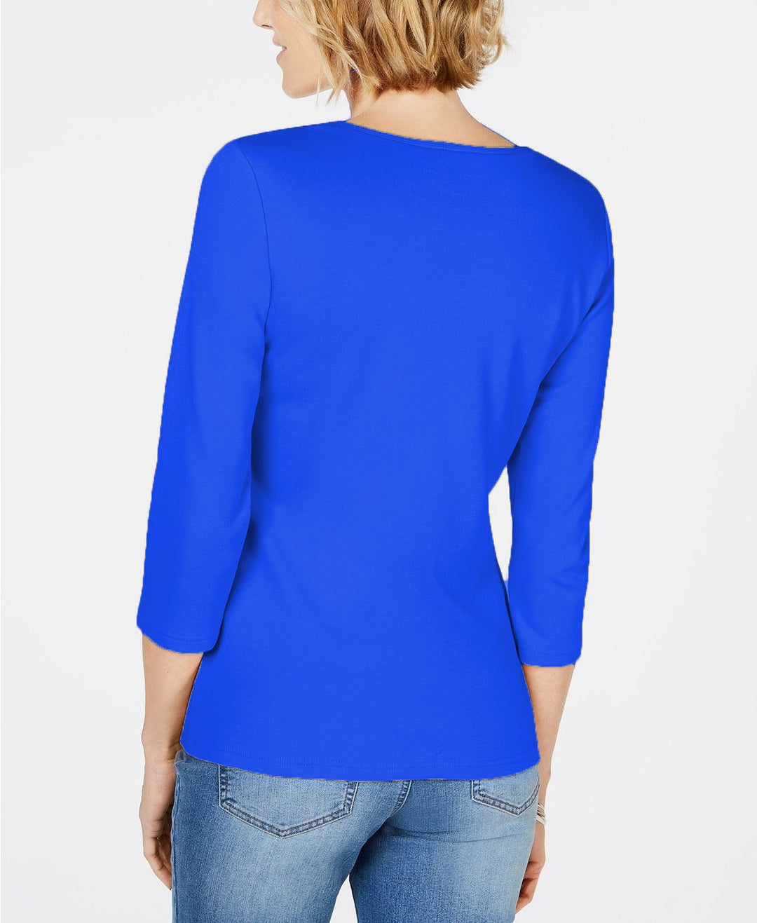 Karen Scott Women's Cotton 3/4-Sleeve Top Blue Size Small