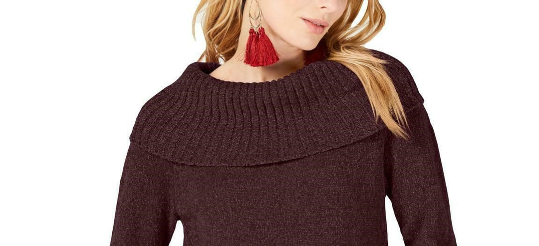 INC International Concepts Women's Chenille Cowl-Neck Sweater Medium Red Size Large