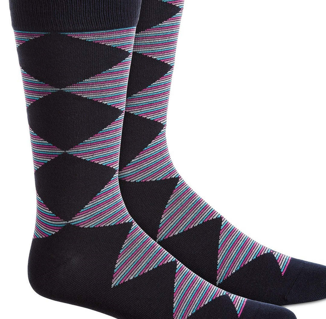 Alfani Men's Diamond Striped Socks Blue Size Regular