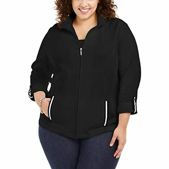 Karen Scott Women's Plus Size Zip-Front Jacket  Deep Black Size 1X