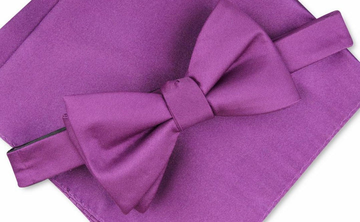 Alfani Men's Solid Textured Pre-Tied Bow Tie & Solid Textured Pocket Square Set Purple Size Regular