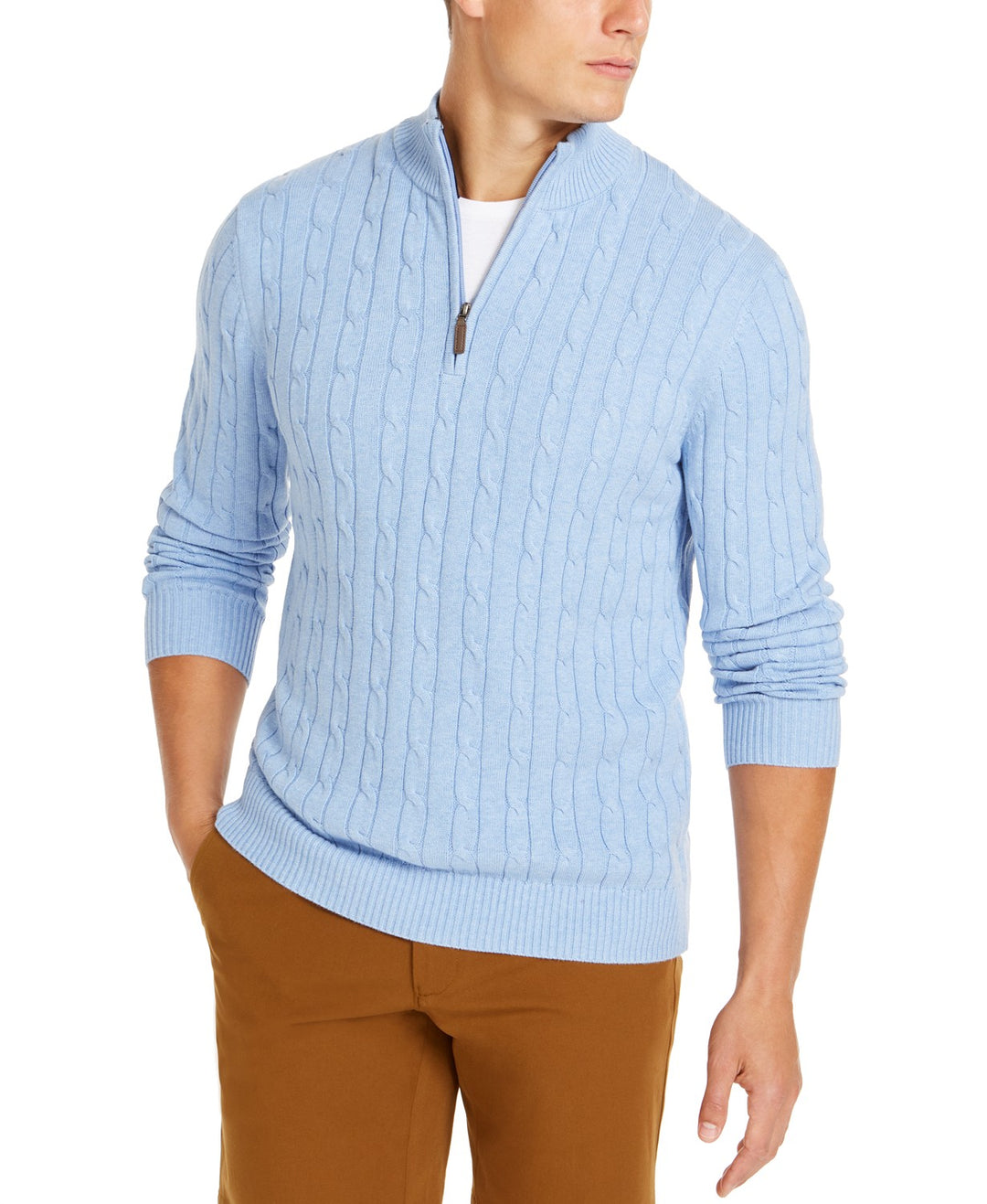 Club Room Men's Pima Cable Quarter-Zip Sweater, Blue Size XX-Large