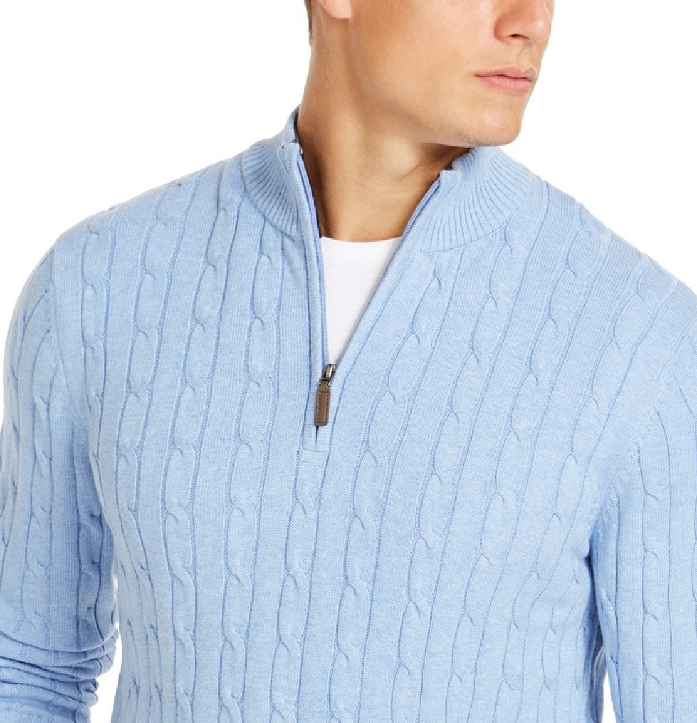 Club Room Men's Pima Cable Quarter-Zip Sweater, Blue Size XX-Large