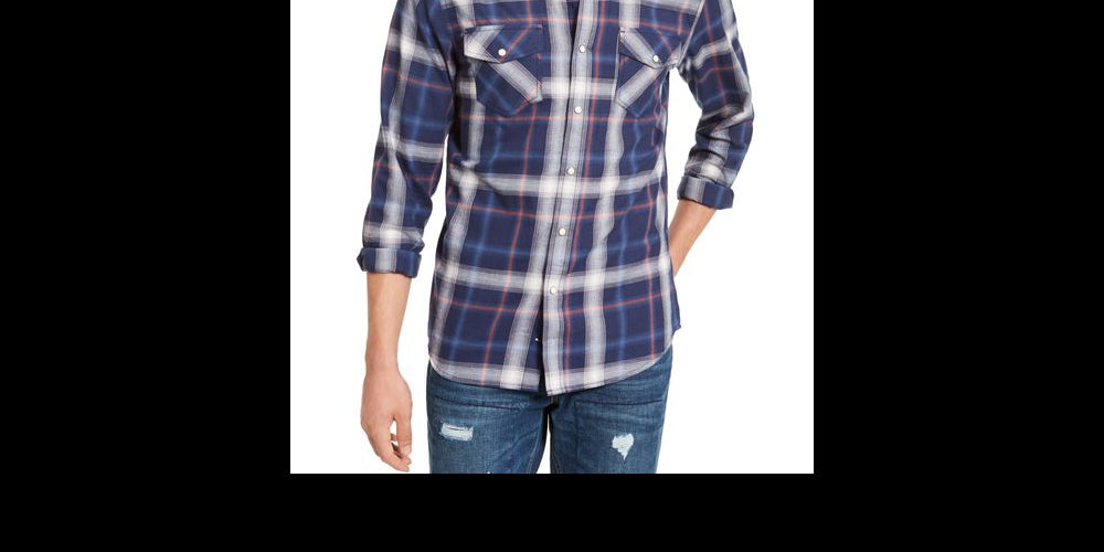 American Rag Men's Plaid Western Shirt Navy