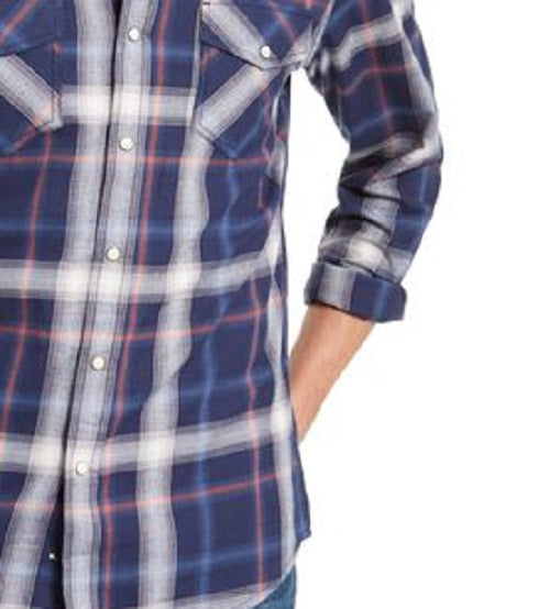 American Rag Men's Plaid Western Shirt Navy