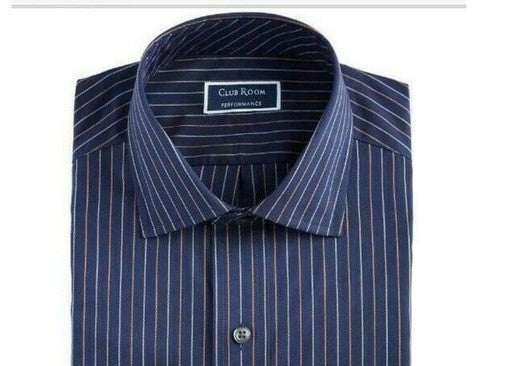 Club Room Men's Regular-Fit Performance Stretch Wrinkle-Resistant Pinstripe Dress Shirt  Navy Size 32-33