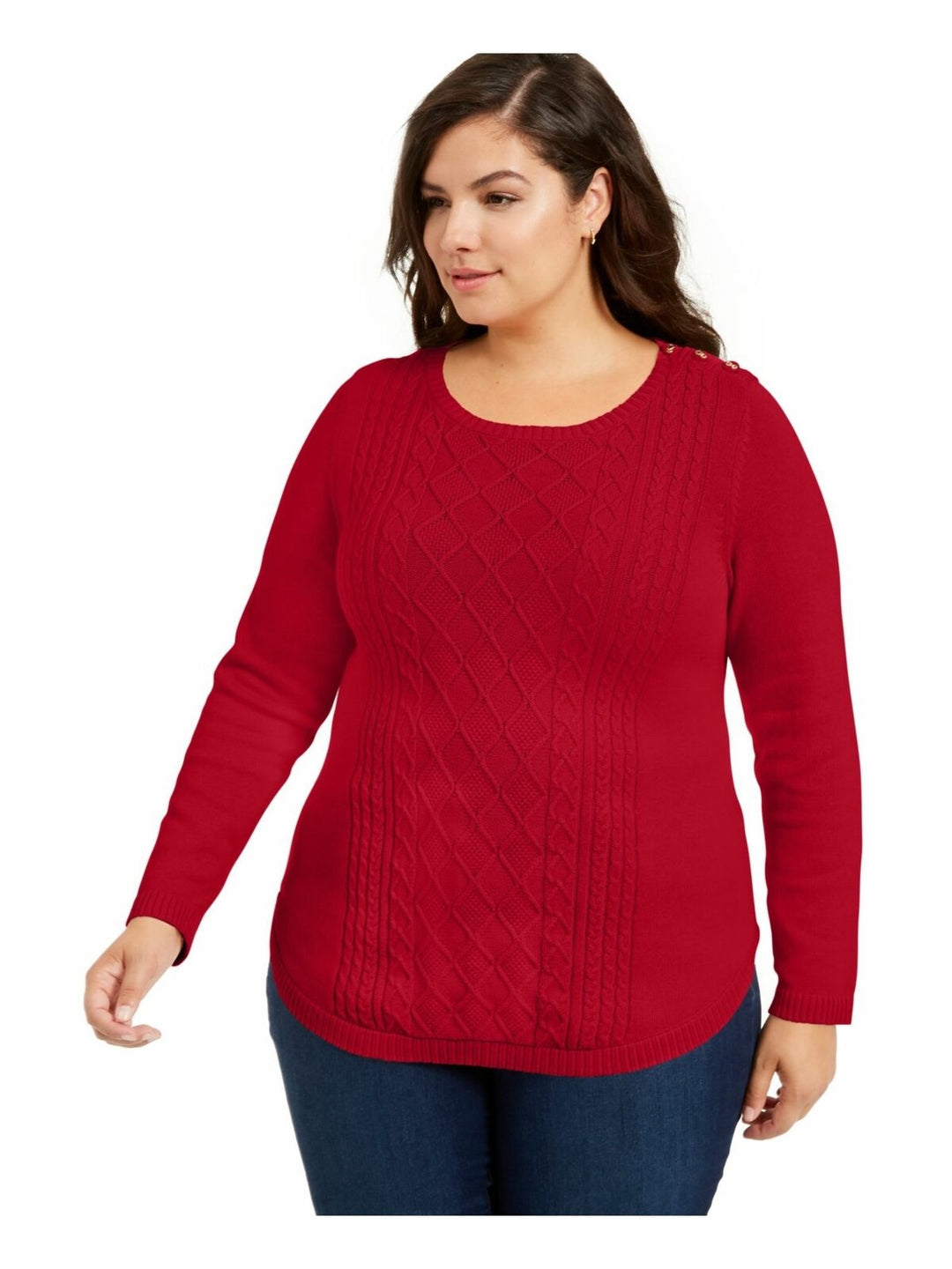 Charter Club Women's Plus Size Cable-Knit Sweater Red Size Extra Large