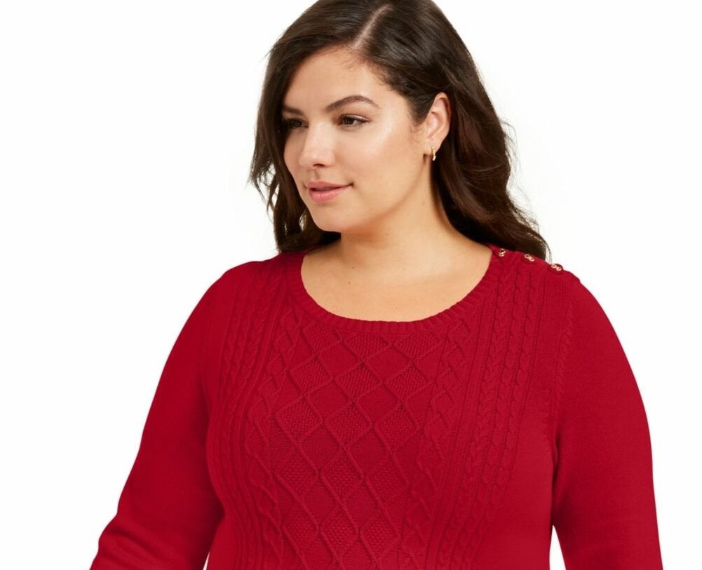 Charter Club Women's Plus Size Cable-Knit Sweater Red Size Extra Large