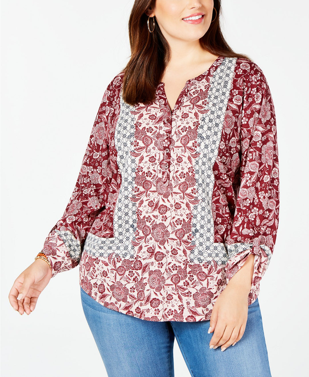 Style & Co Women's  Plus Size Printed Top Wine Size 2X