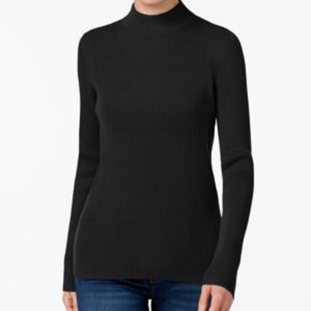 Karen Scott Women's Cotton Ribbed Turtleneck Top Charcoal Size Large