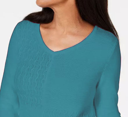 Karen Scott Women's Cotton Mixed-Stitch Sweater Blue Size Medium