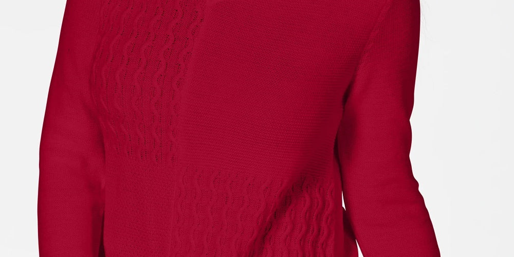 Karen Scott Women's Cotton Mixed Stitch Sweater Bright Red Size Large