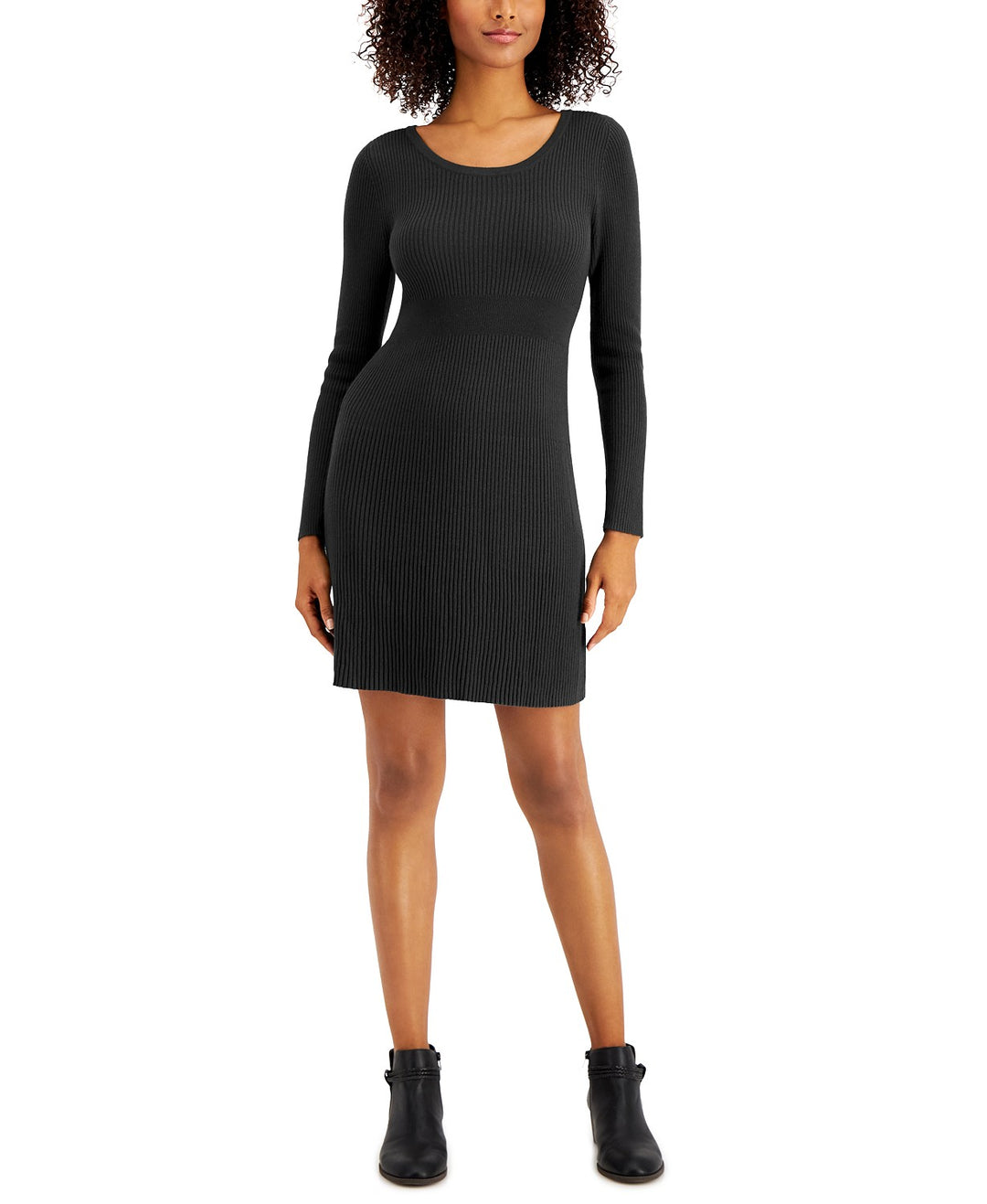 Style & Co Women's Ribbed-Knit Sweater Dress Black Size Medium