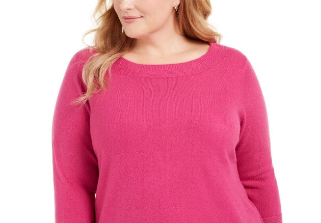 Karen Scott Women's Plus Size Ballet Neckline Sweater Med Pink Size 1 Extra Large