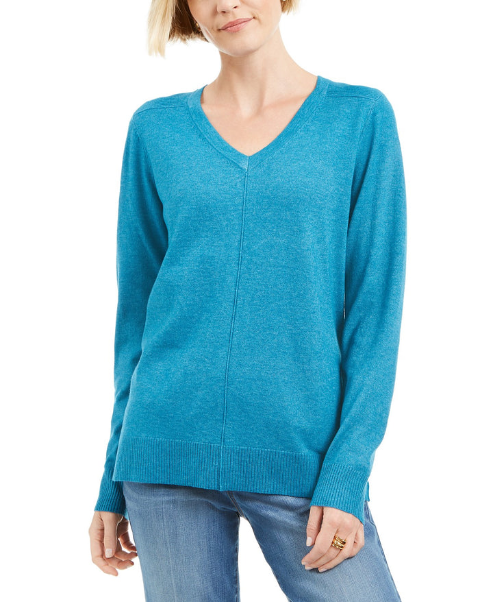 Karen Scott Women's V-Neck Pullover Sweater  Blue Size Medium