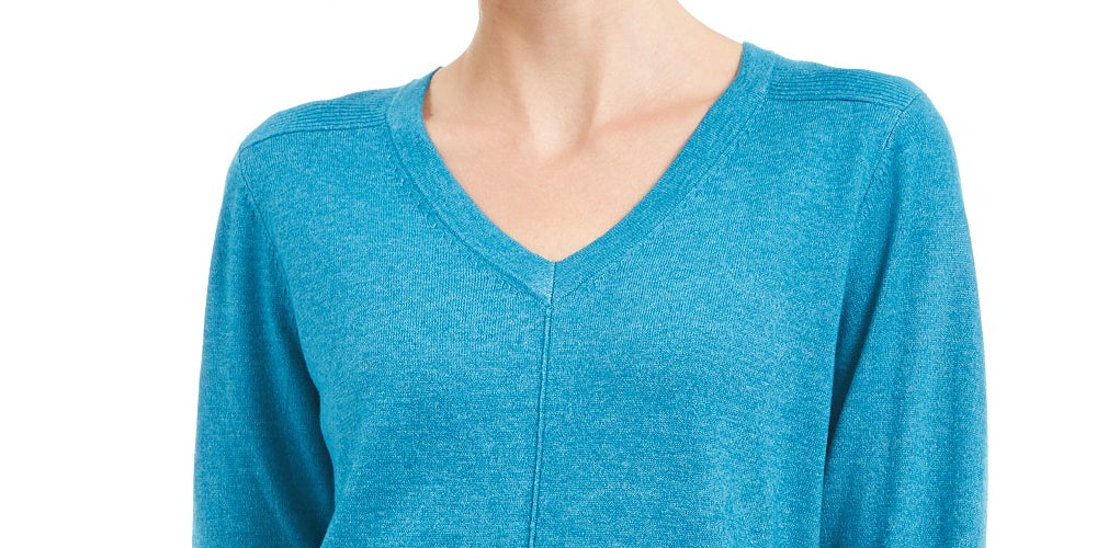 Karen Scott Women's V-Neck Pullover Sweater  Blue Size Medium