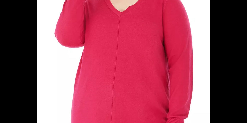 Karen Scott Women's Plus Size V-Neck Sweater Dark Pink Size 1X