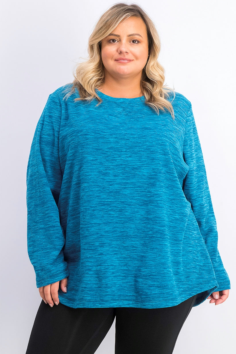 Karen Scott Women's Plus Size Marled Microfleece Top Blue Size Extra Large