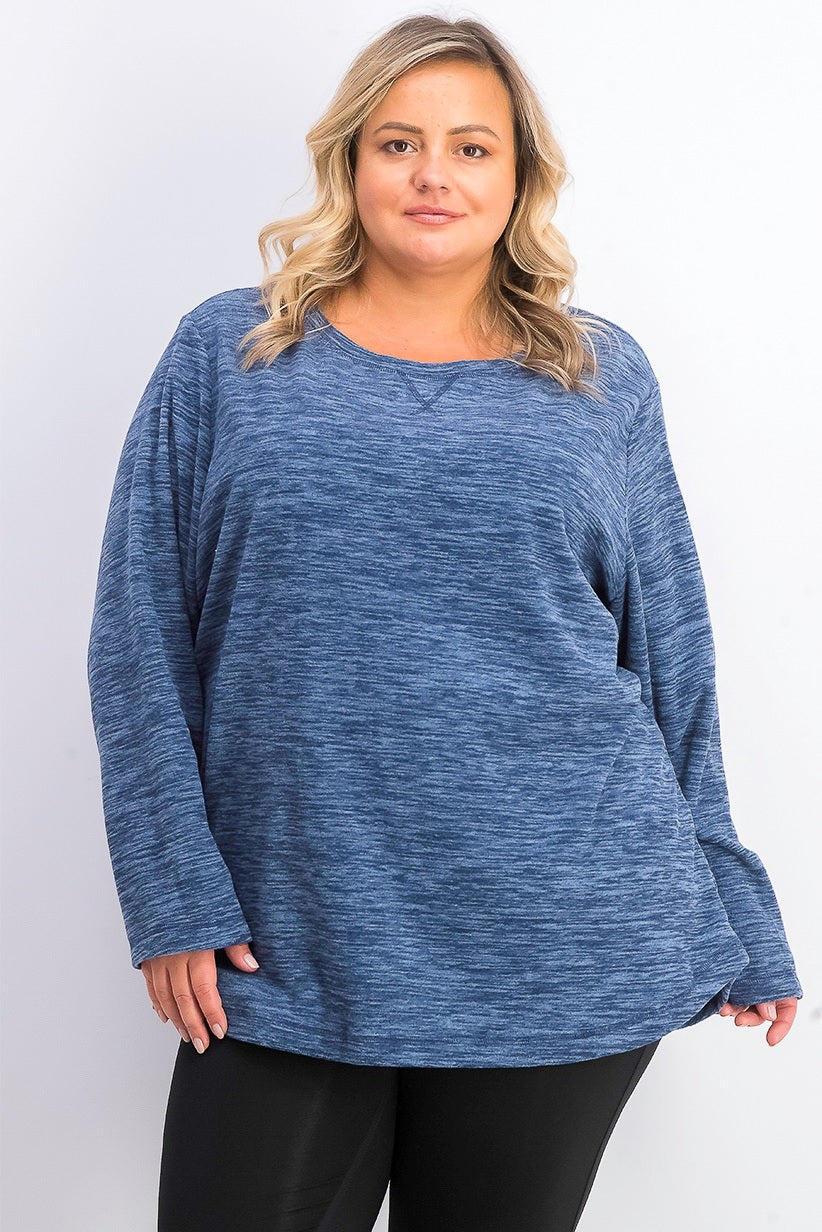 Karen Scott Women's Plus Size Marled Microfleece Top Blue Size 3 Extra Large