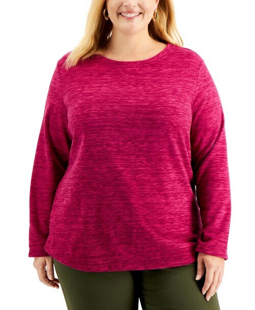 Karen Scott Women's Plus Size Marled Microfleece Top  Purple Size Extra Large