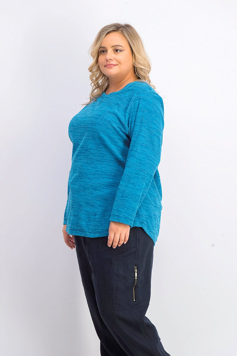 Karen Scott Women's Plus Sport Space-Dye Microfleece Top True Teal Size 3 Extra Large