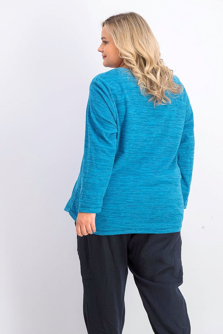 Karen Scott Women's Plus Sport Space-Dye Microfleece Top True Teal Size 3 Extra Large