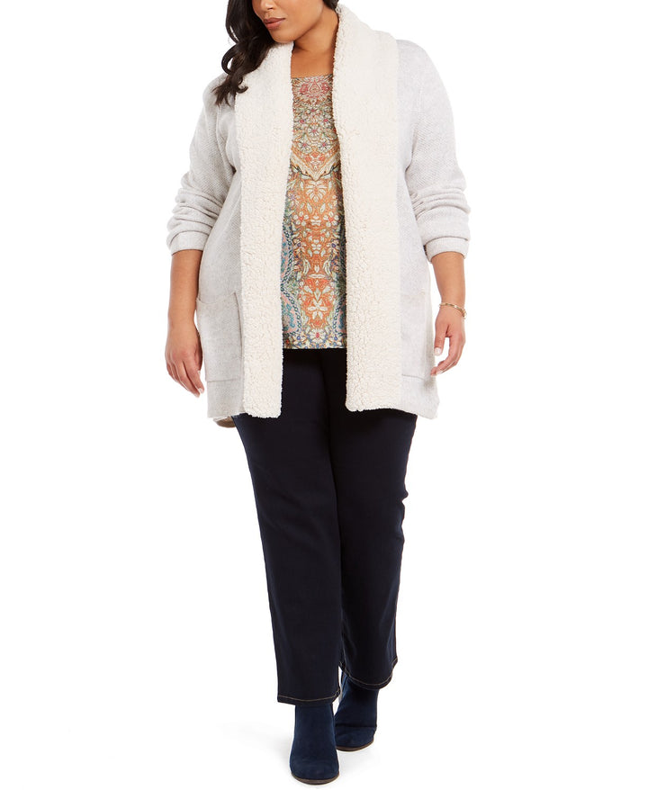 Style & Co Women's Plus Size Sherpa-Collar Cardigan Gray Size X-Large