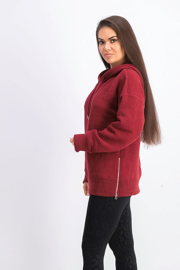 Ideology Women's Zip Hem Hoodie Red - Size X-Large