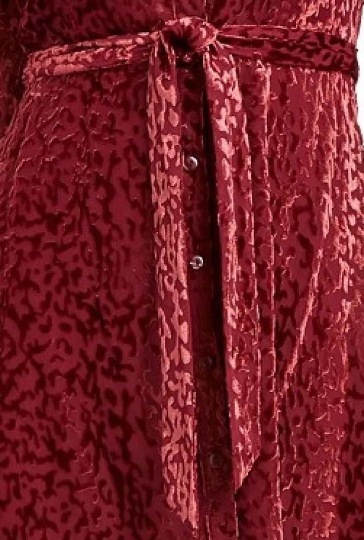 Alfani Women's Velvet Burnout Belted Shirtdress Maroon Size 8