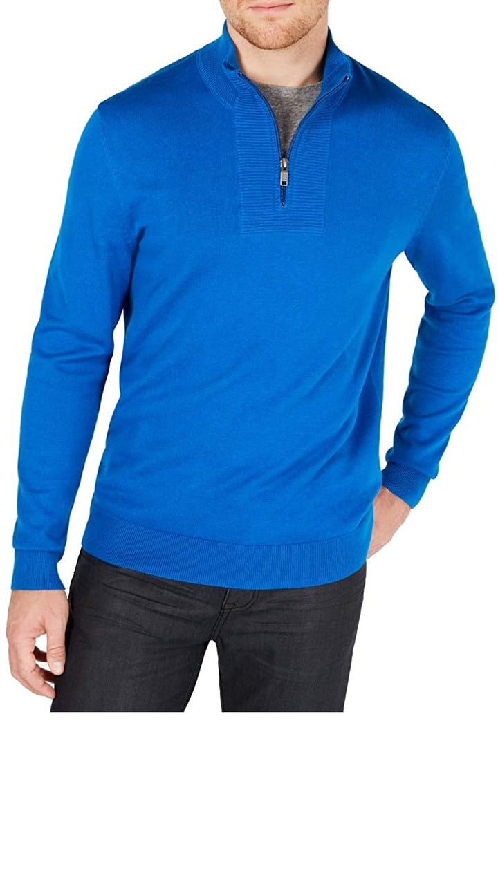 Alfani Men's Quarter-Zip Ribbed Placket Sweater  Med Blue Size Extra Large