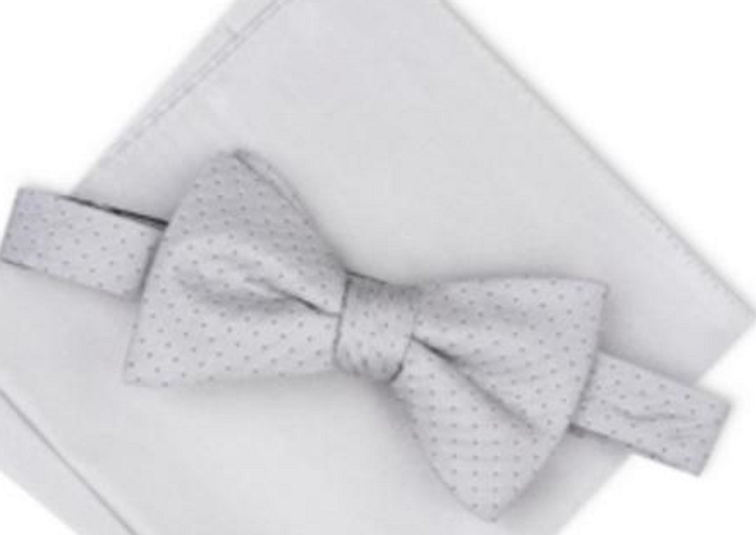 Alfani Men's Mini Neat To-Tie Bow Tie & Solid Pocket Square Set Gray Size Regular