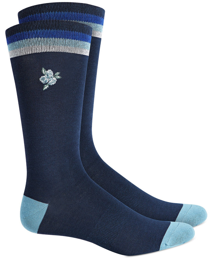 Bar III Men's Embroidered Floral Socks Navy Size Regular