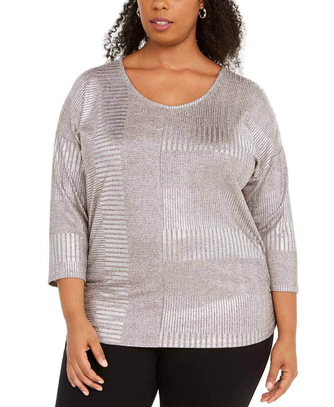 JM Collection Women's Plus Size Metallic Ribbed Dolman Top Gray Size  XXX-Large