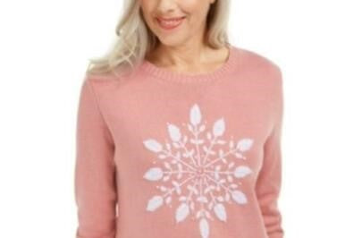 Karen Scott Women's Snowflake Applique Sweater Pink Size Large