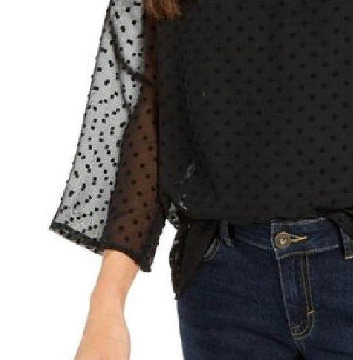 Style & Co Women's Mixed-Media Sheer-Sleeve Blouse Black Size Medium
