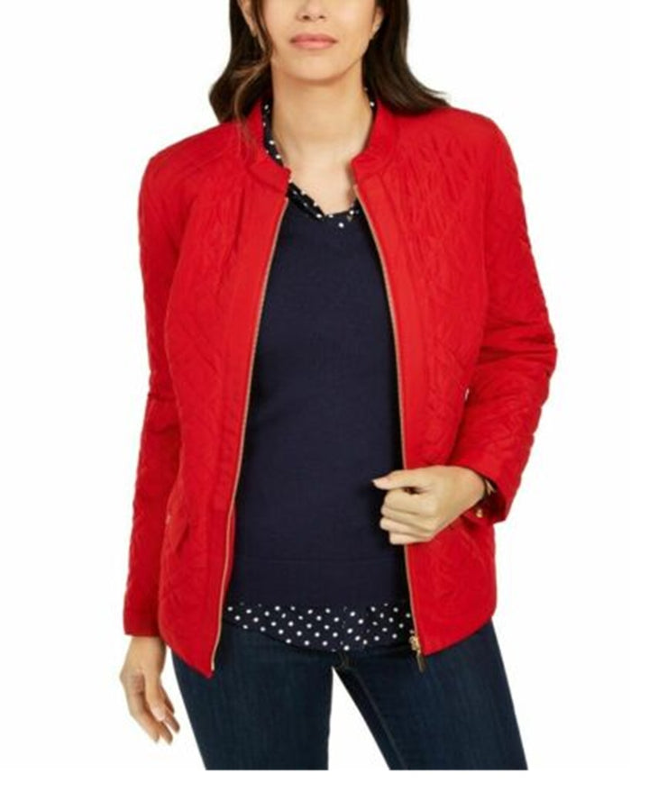 Charter Club Women's Quilted Mandarin-Collar Jacket  Red Size Small