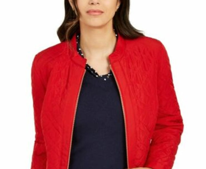 Charter Club Women's Quilted Mandarin-Collar Jacket  Red Size Small